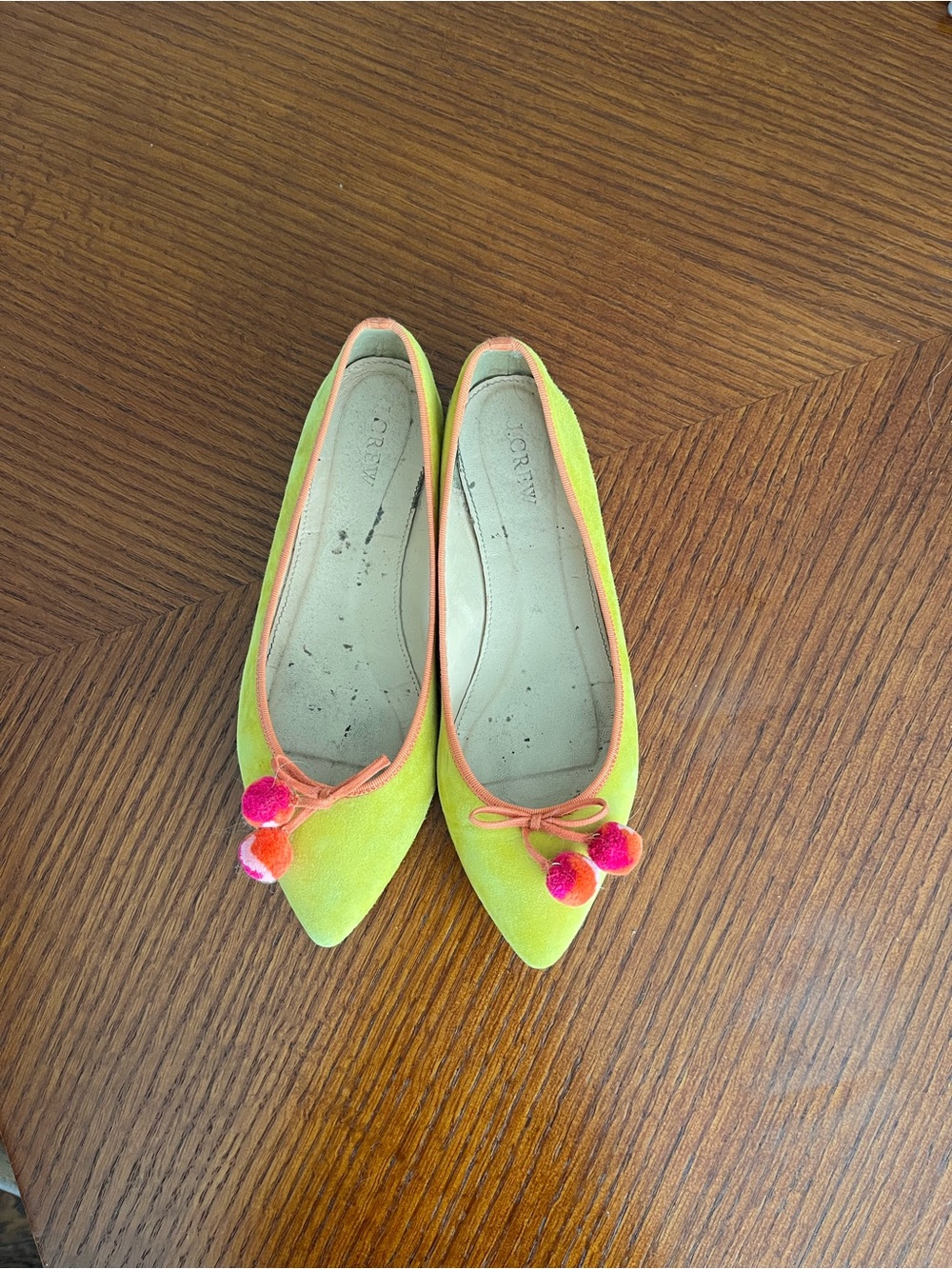J.Crew suede flats with Pom Pom bow